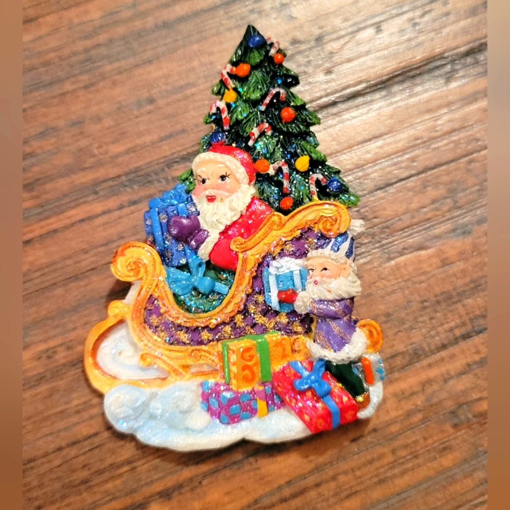 Vintage Christopher Radko Santa & His Sleigh Brooch